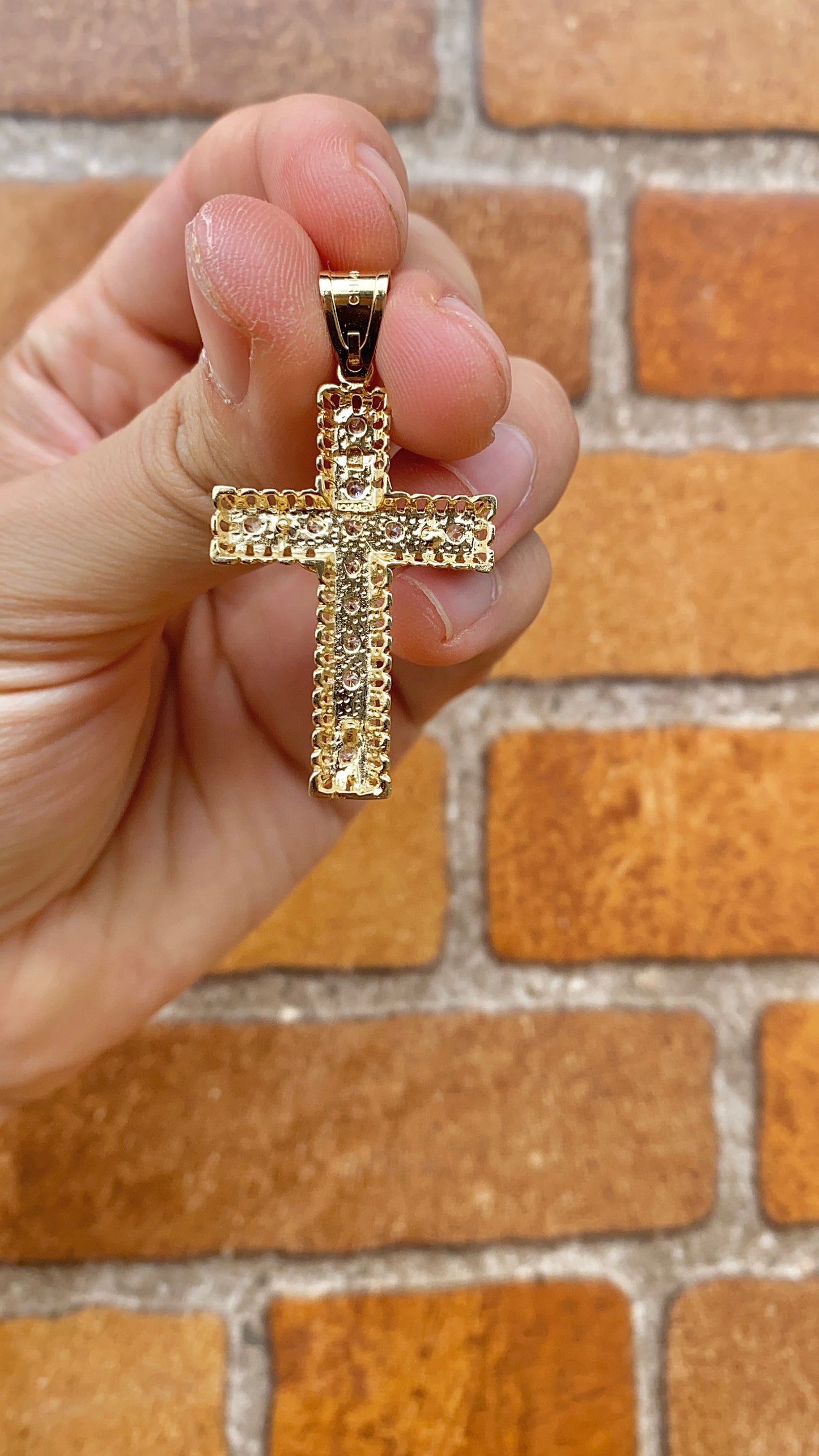 CZ Big Mens Cross Pendant Charm 41x26mm 14K Gold Filled