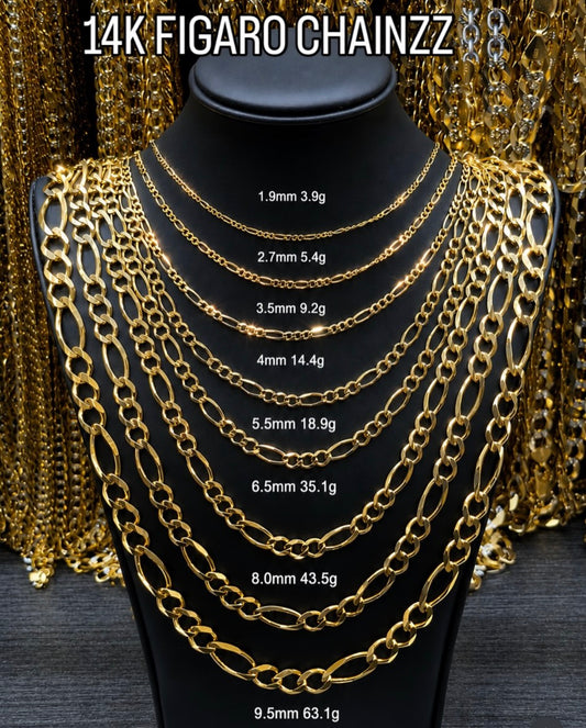 14K Yellow Gold Figaro Link Chain Necklace