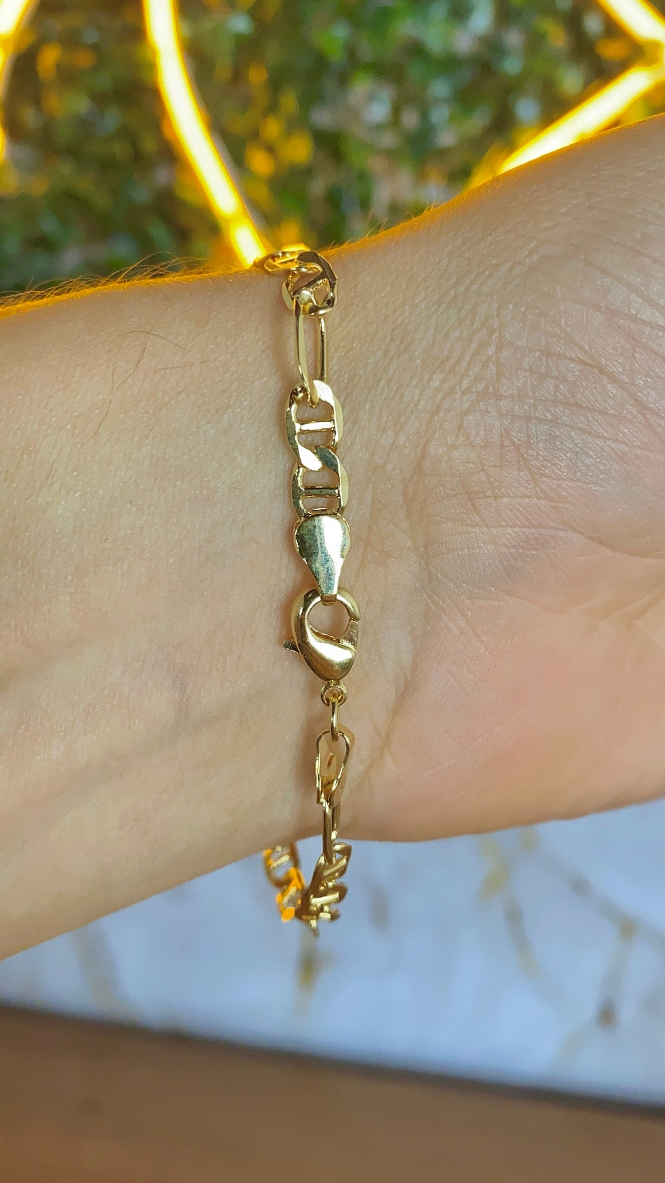 14K Gold Filled Mariner Figaro Link Bracelet for Mens 7.5" Stylish