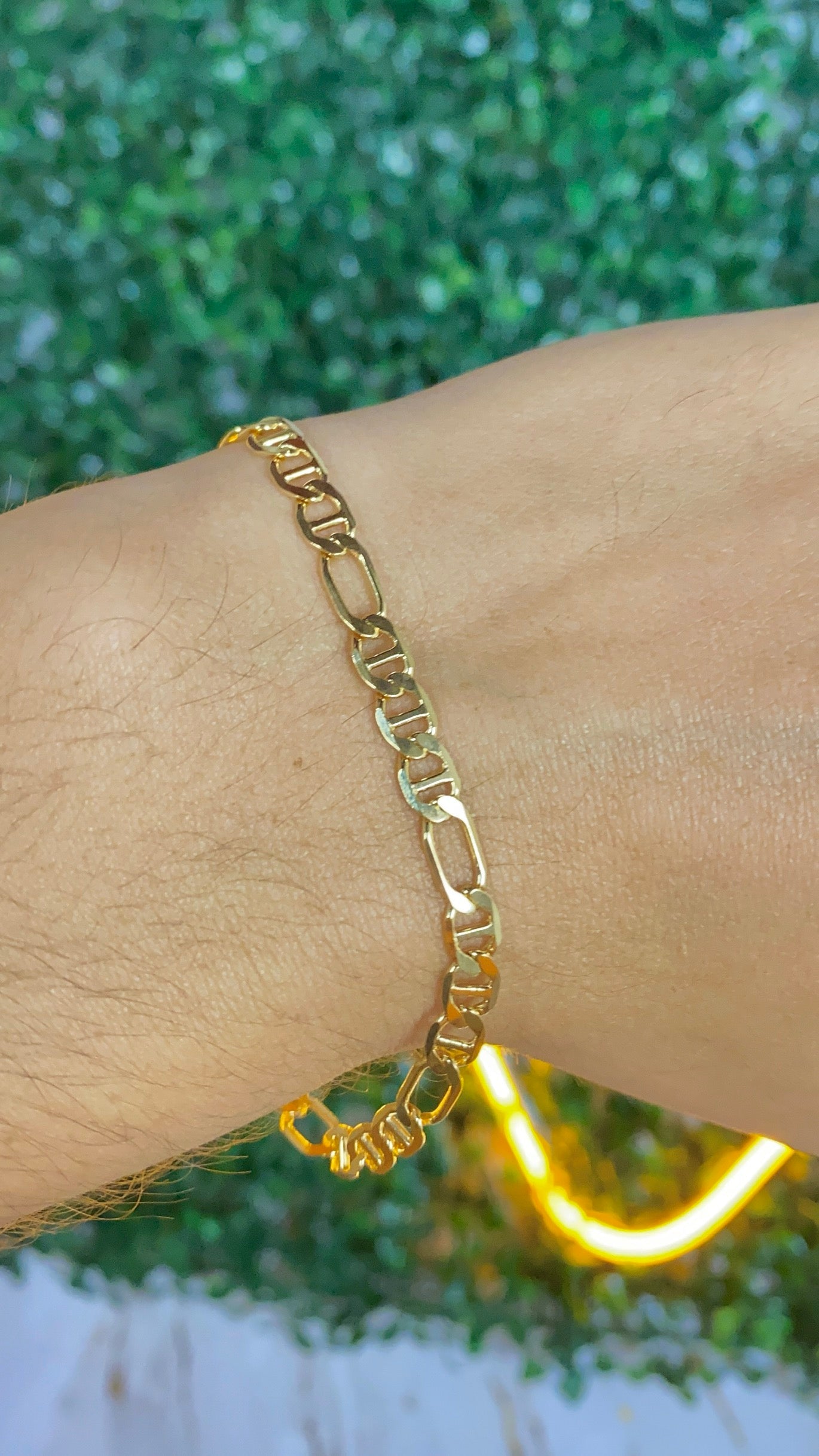 14K Gold Filled Mariner Figaro Link Bracelet for Mens 7.5" Stylish