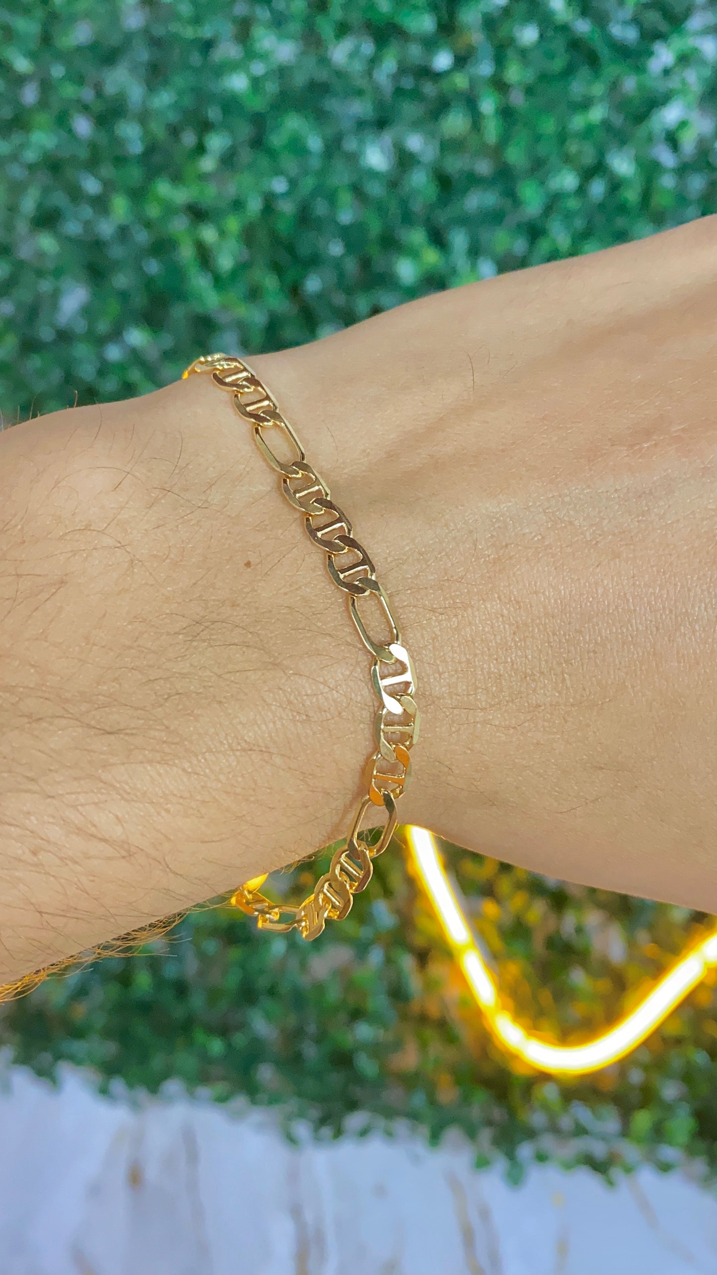 14K Gold Filled Mariner Figaro Link Bracelet for Mens 7.5" Stylish