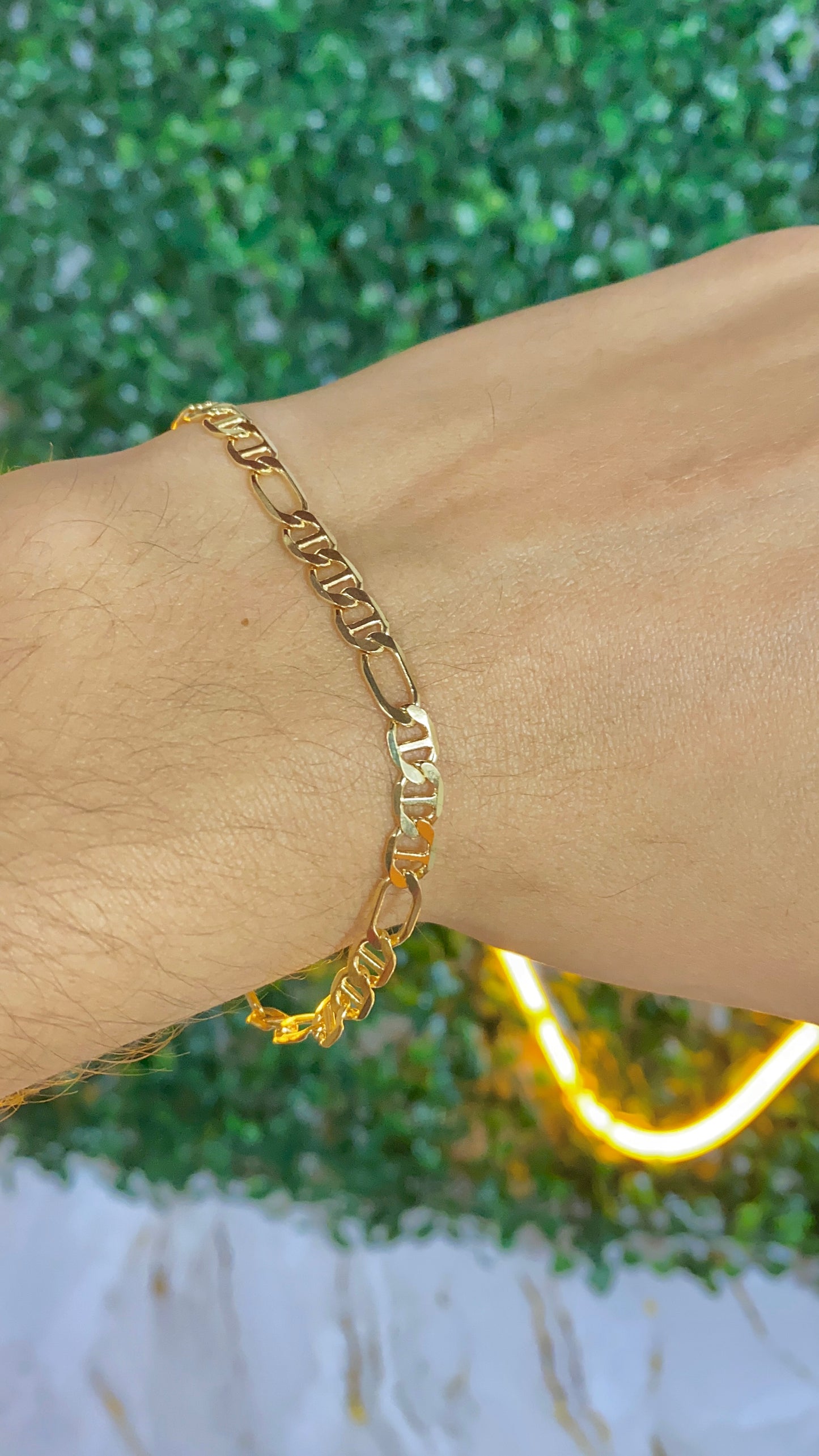14K Gold Filled Mariner Figaro Link Bracelet for Mens 7.5" Stylish