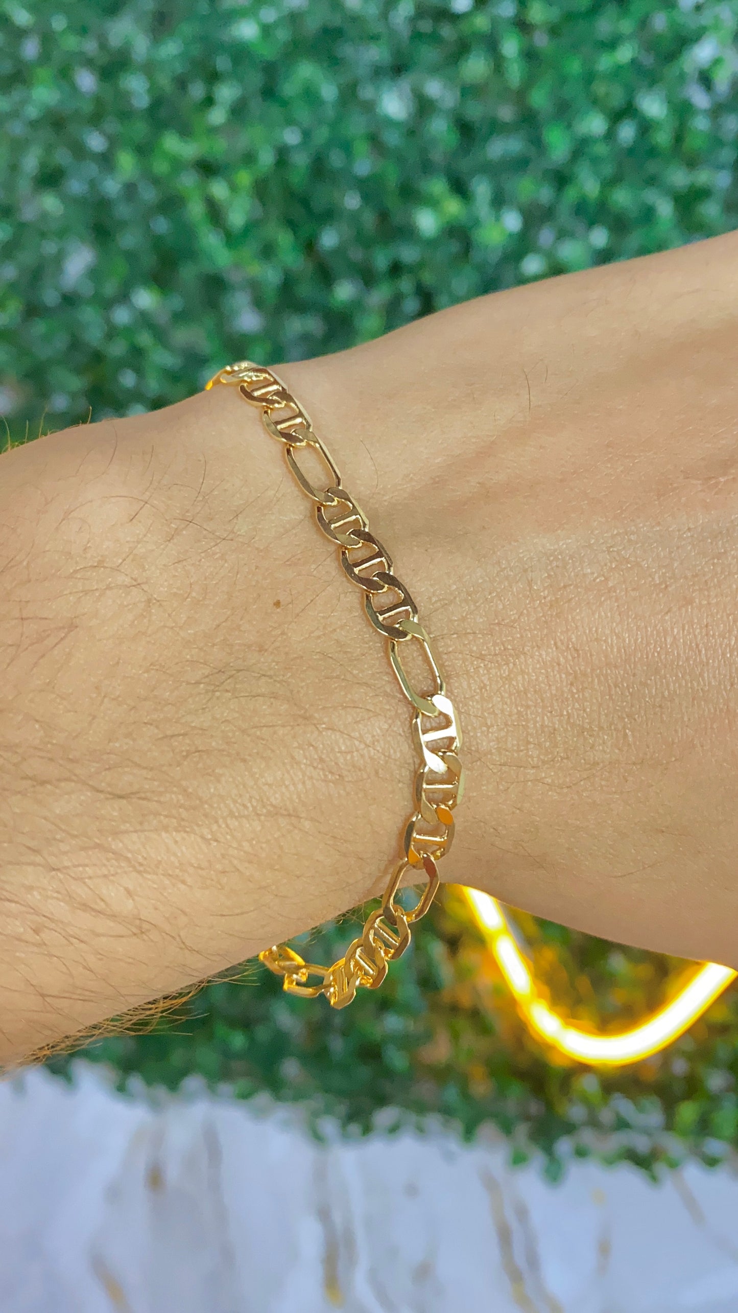 14K Gold Filled Mariner Figaro Link Bracelet for Mens 7.5" Stylish