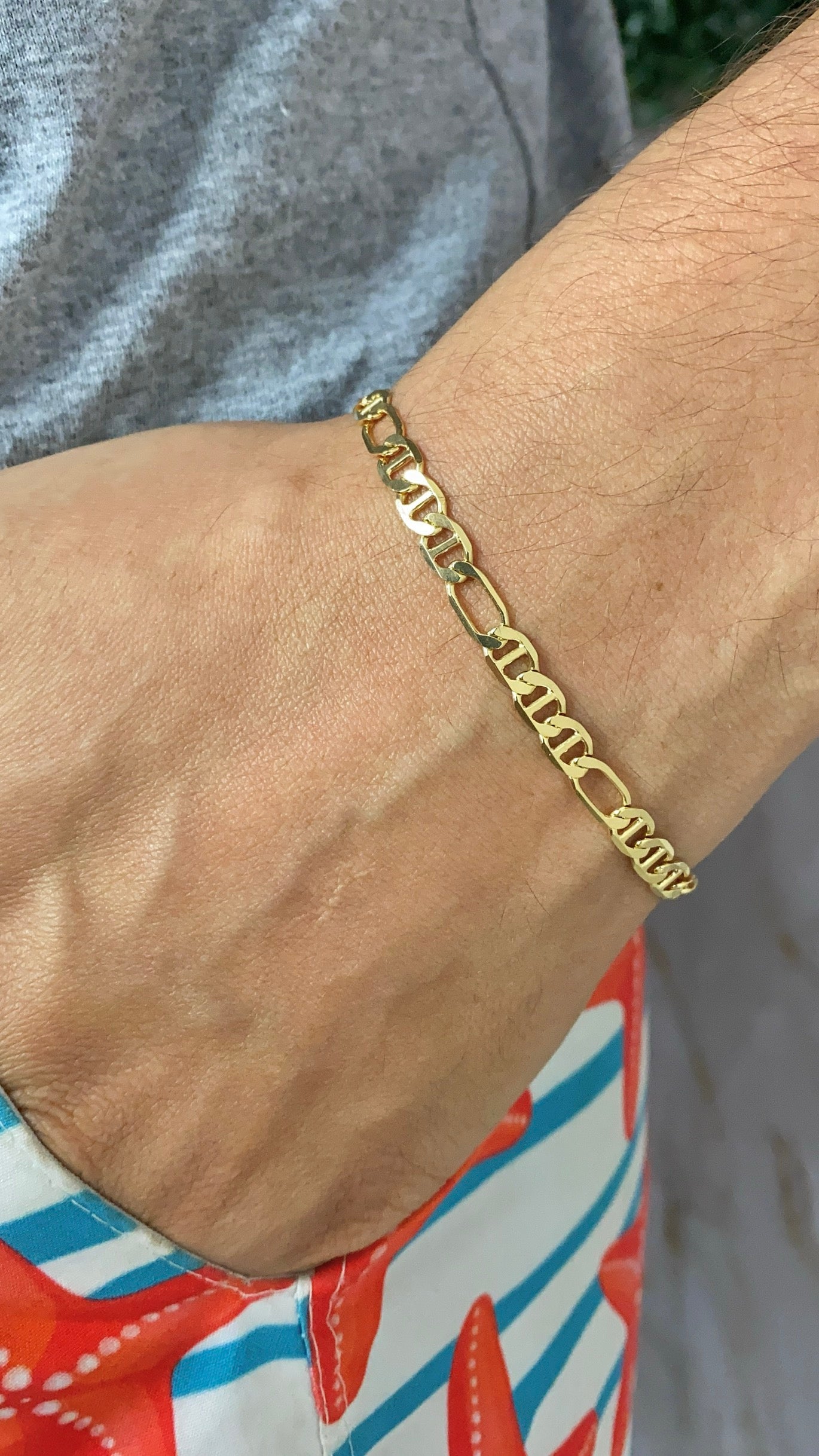 14K Gold Filled Mariner Figaro Link Bracelet for Mens 7.5" Stylish