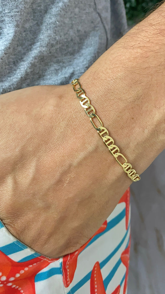 14K Gold Filled Mariner Figaro Link Bracelet for Mens 7.5" Stylish