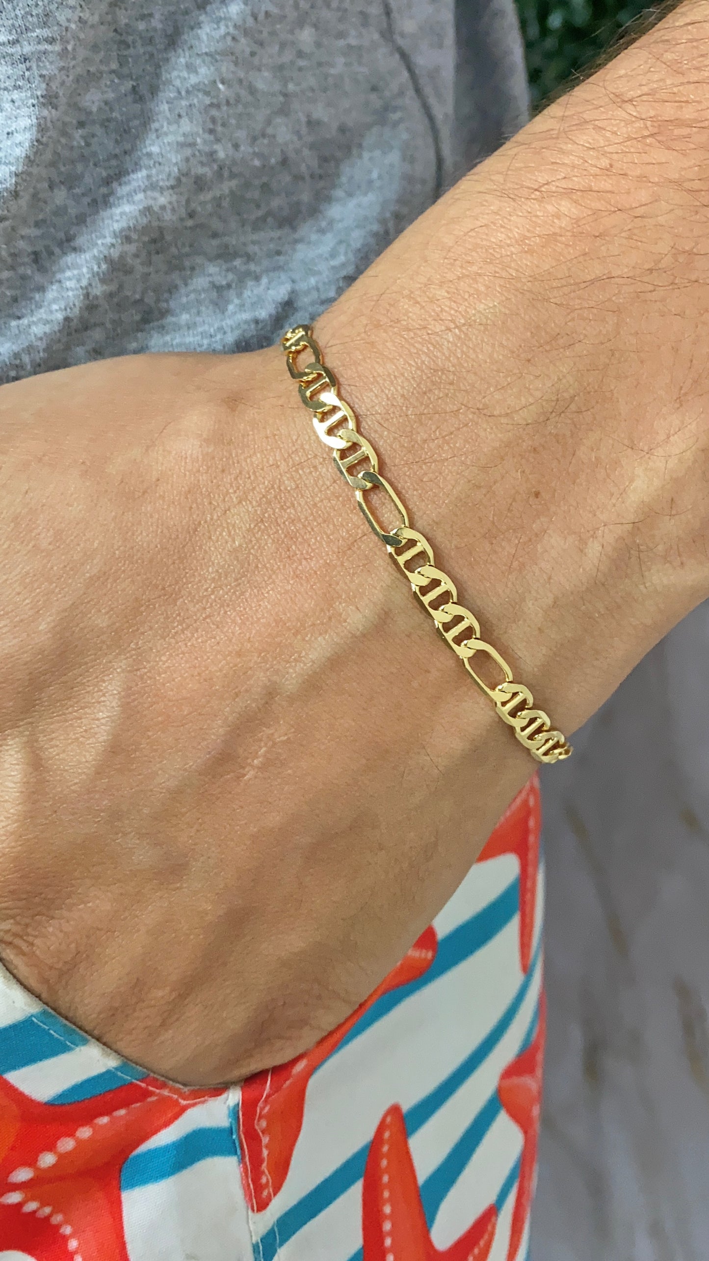 14K Gold Filled Mariner Figaro Link Bracelet for Mens 7.5" Stylish