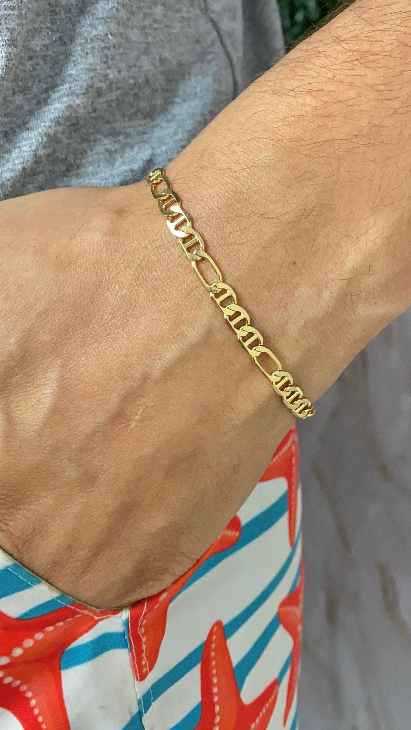 14K Gold Filled Mariner Figaro Link Bracelet for Mens 7.5" Stylish