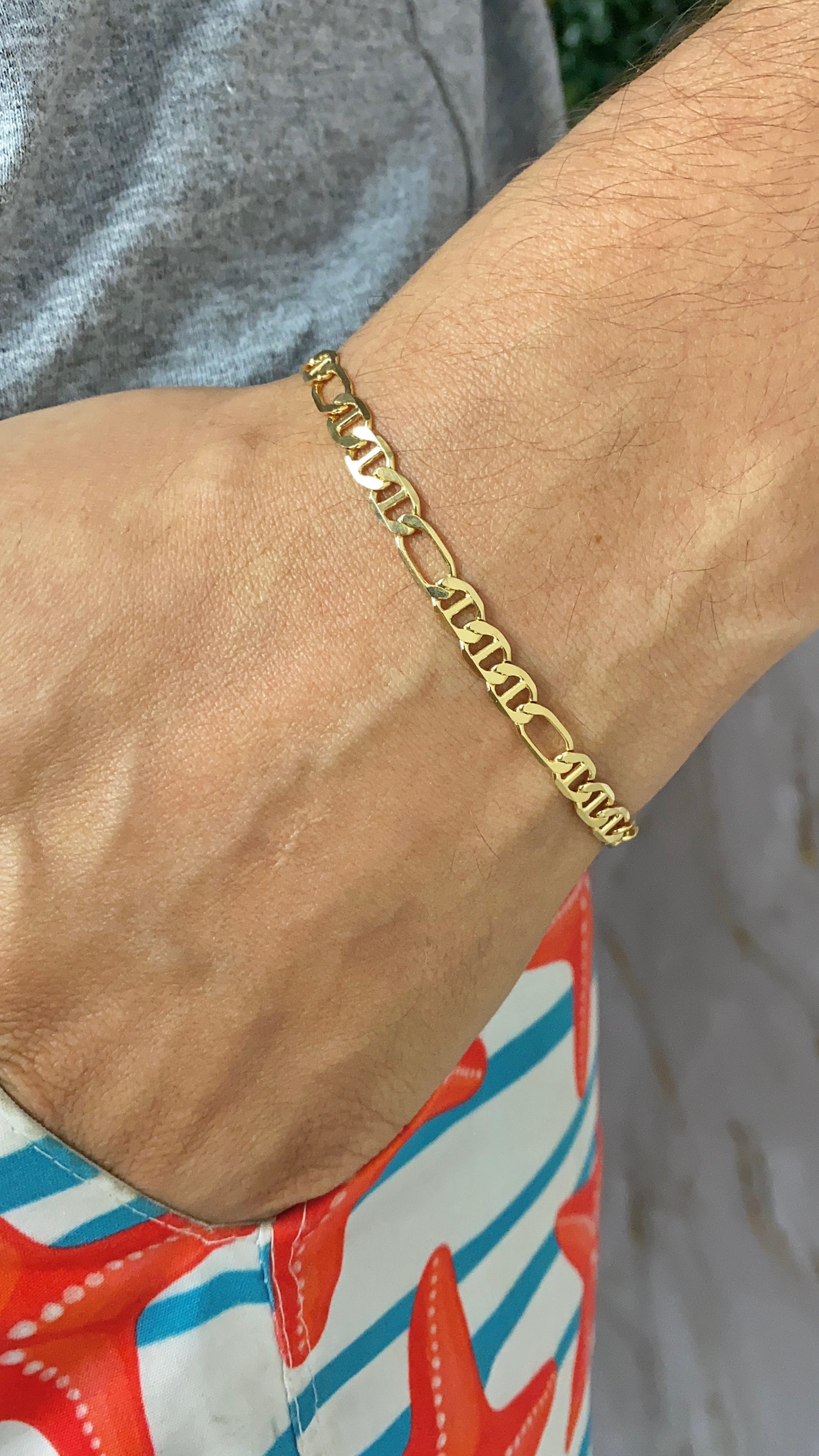 14K Gold Filled Mariner Figaro Link Bracelet for Mens 7.5" Stylish