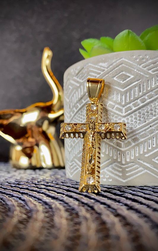 CZ Big Mens Cross Pendant Charm 41x26mm 14K Gold Filled