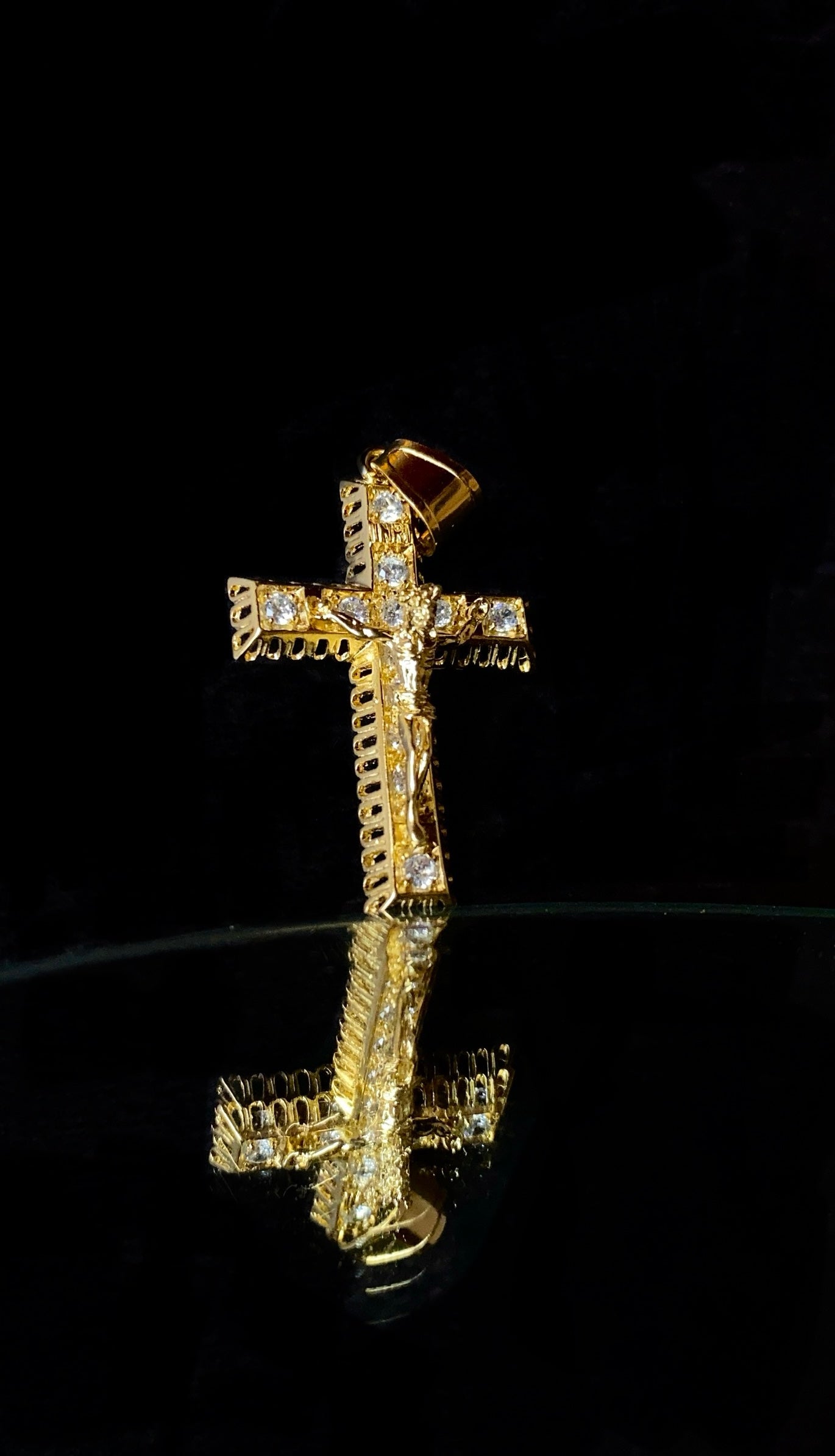 CZ Big Mens Cross Pendant Charm 41x26mm 14K Gold Filled