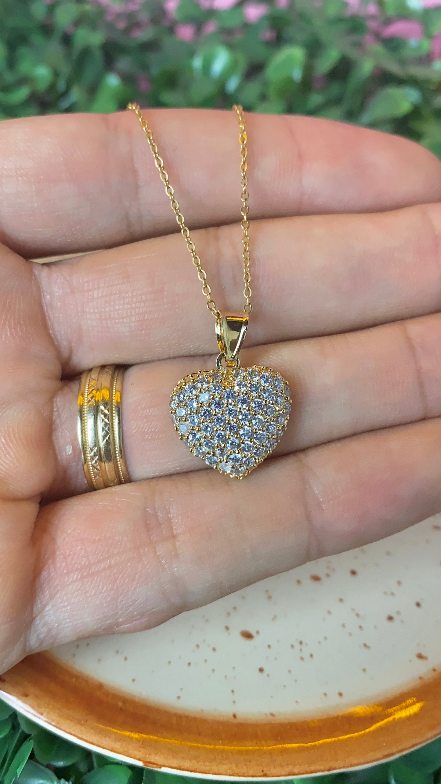 Womens CZ Heart Necklace Cable Link Chain 17"