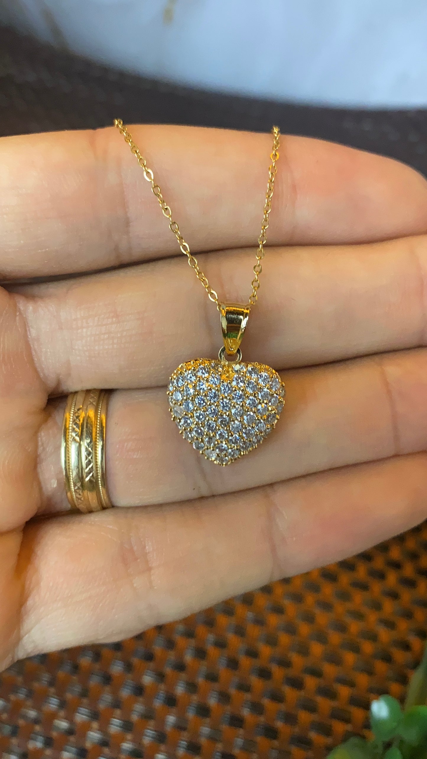 Womens CZ Heart Necklace Cable Link Chain 17"