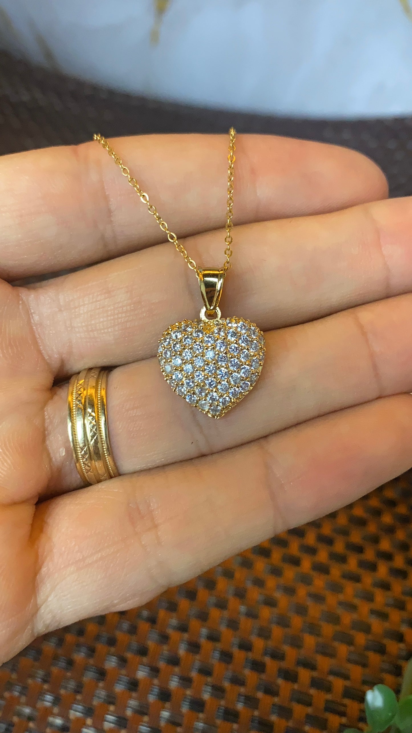 Womens CZ Heart Necklace Cable Link Chain 17"
