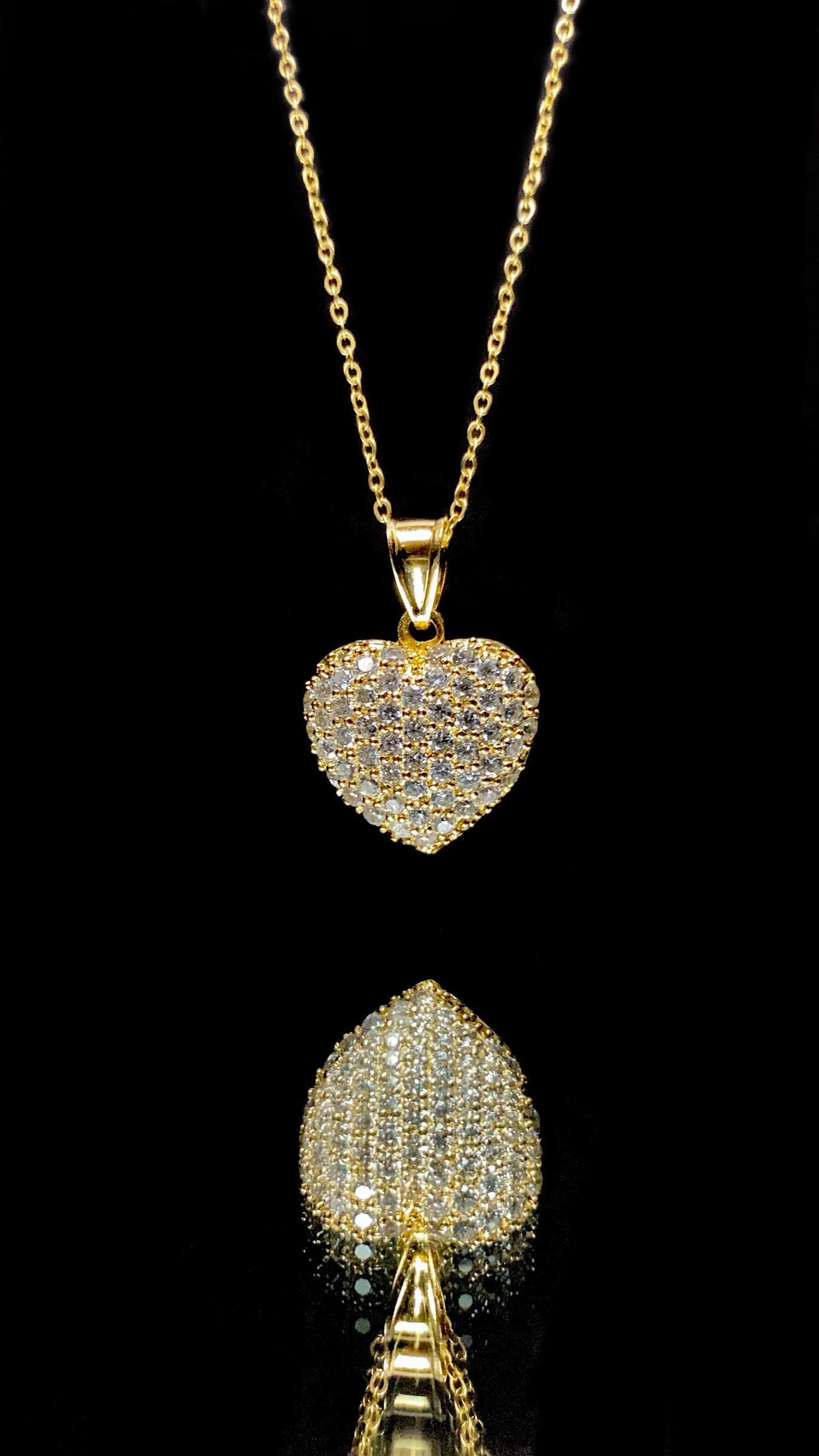 Womens CZ Heart Necklace Cable Link Chain 17"