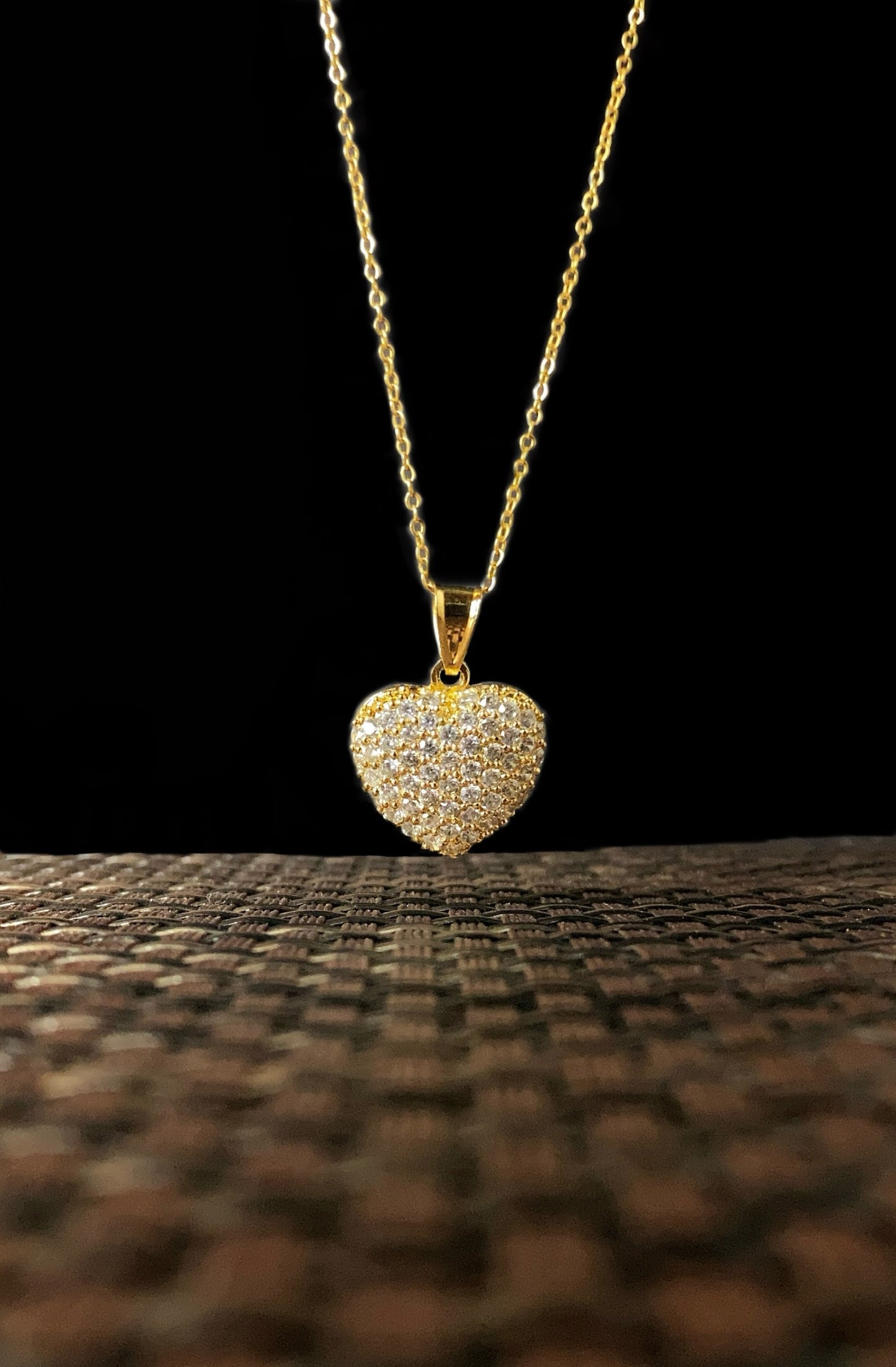 Womens CZ Heart Necklace Cable Link Chain 17"
