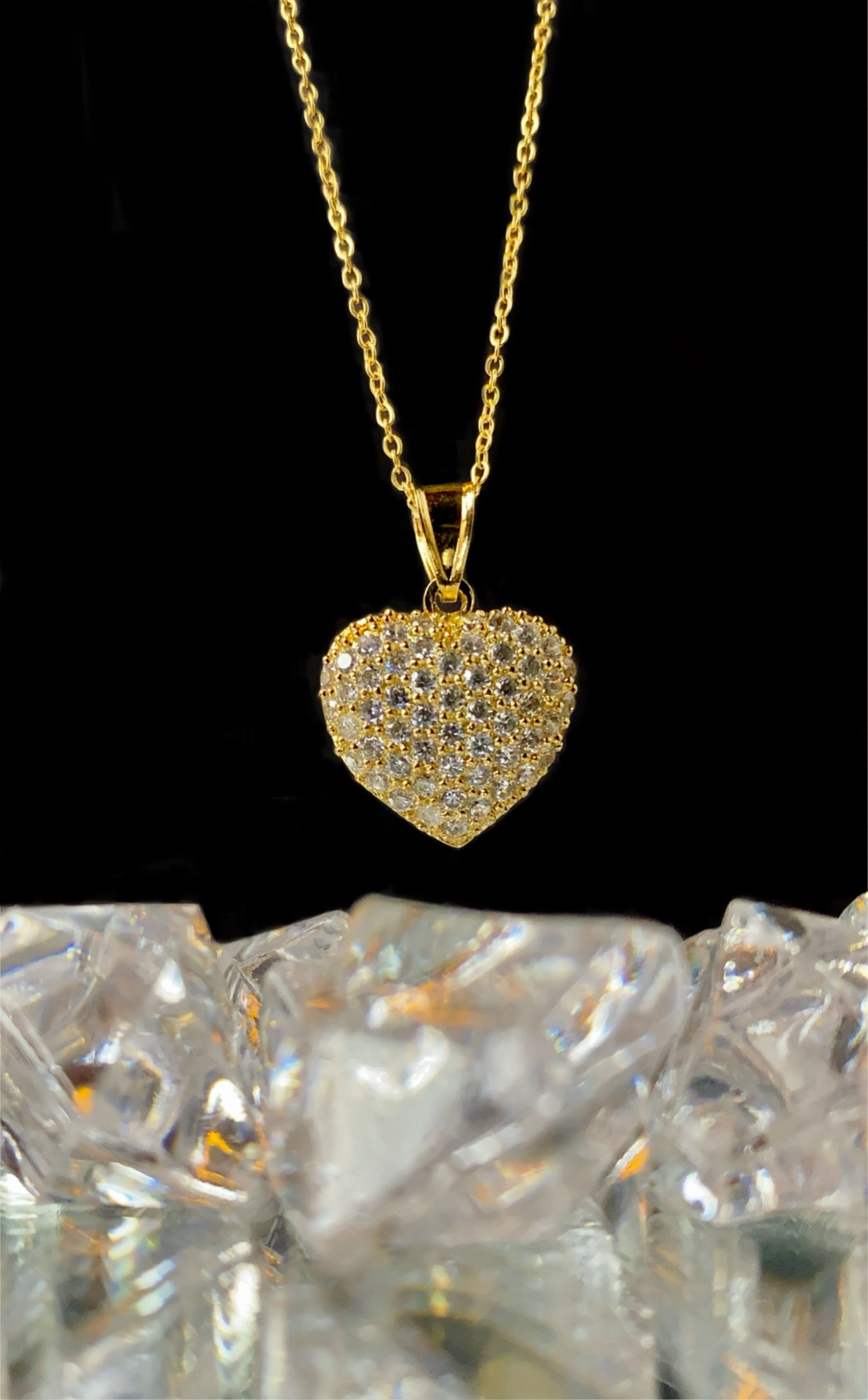Womens CZ Heart Necklace Cable Link Chain 17"