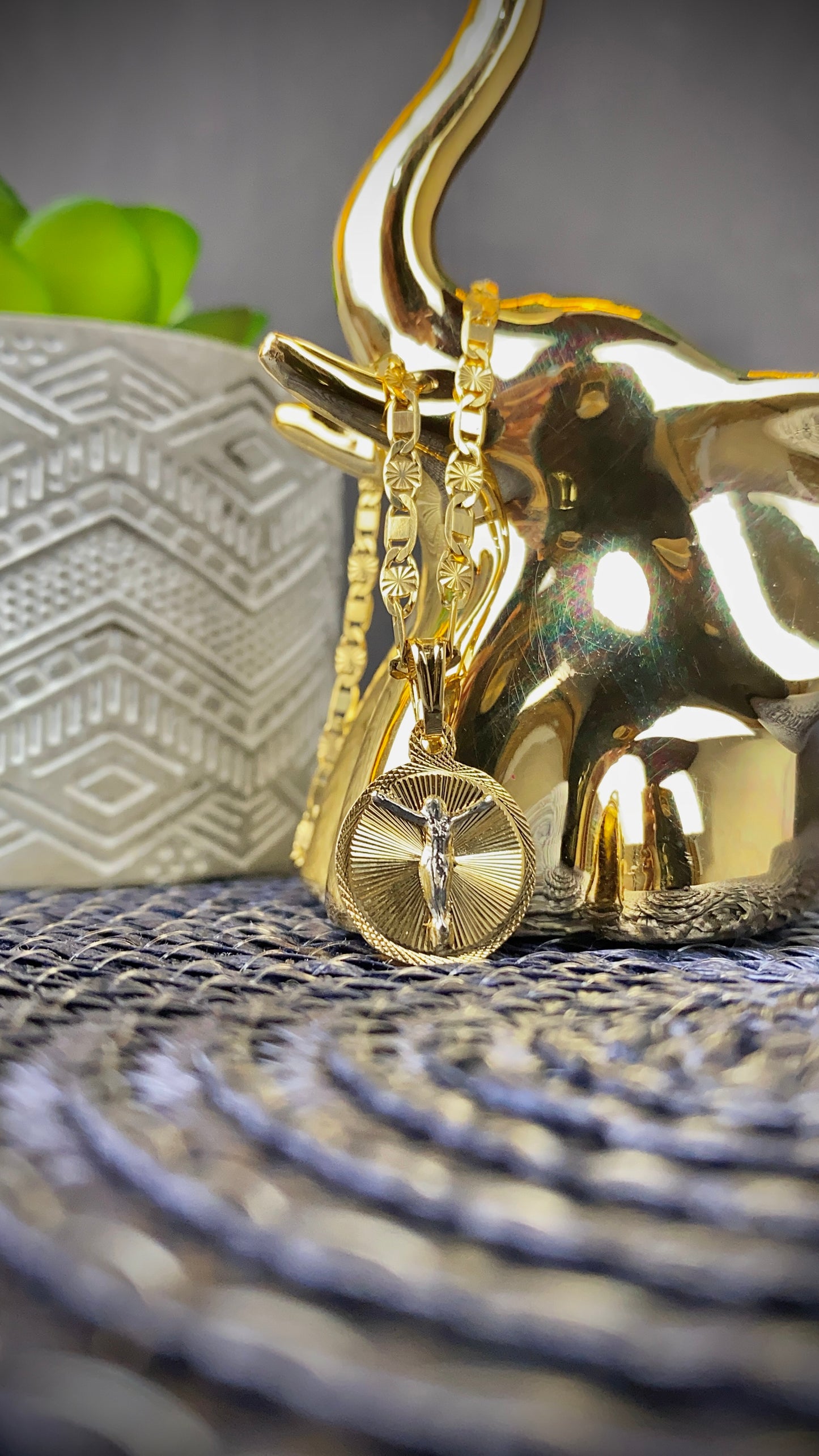 14K Gold Filled Round Jesus Necklace Charm 17x14mm