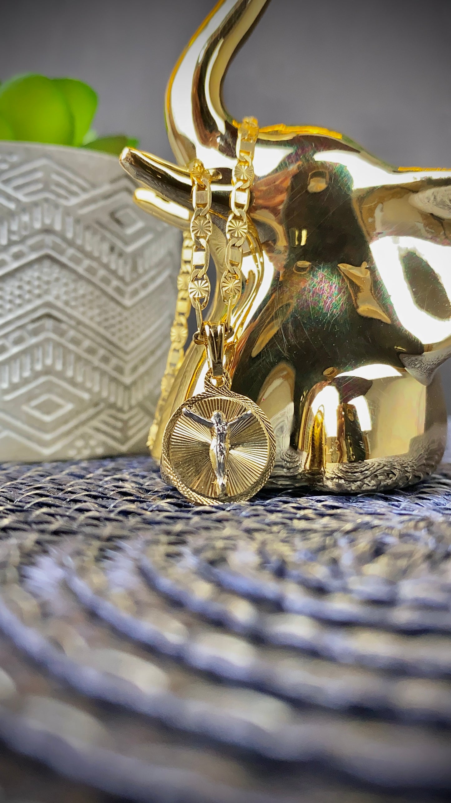 14K Gold Filled Round Jesus Necklace Charm 17x14mm