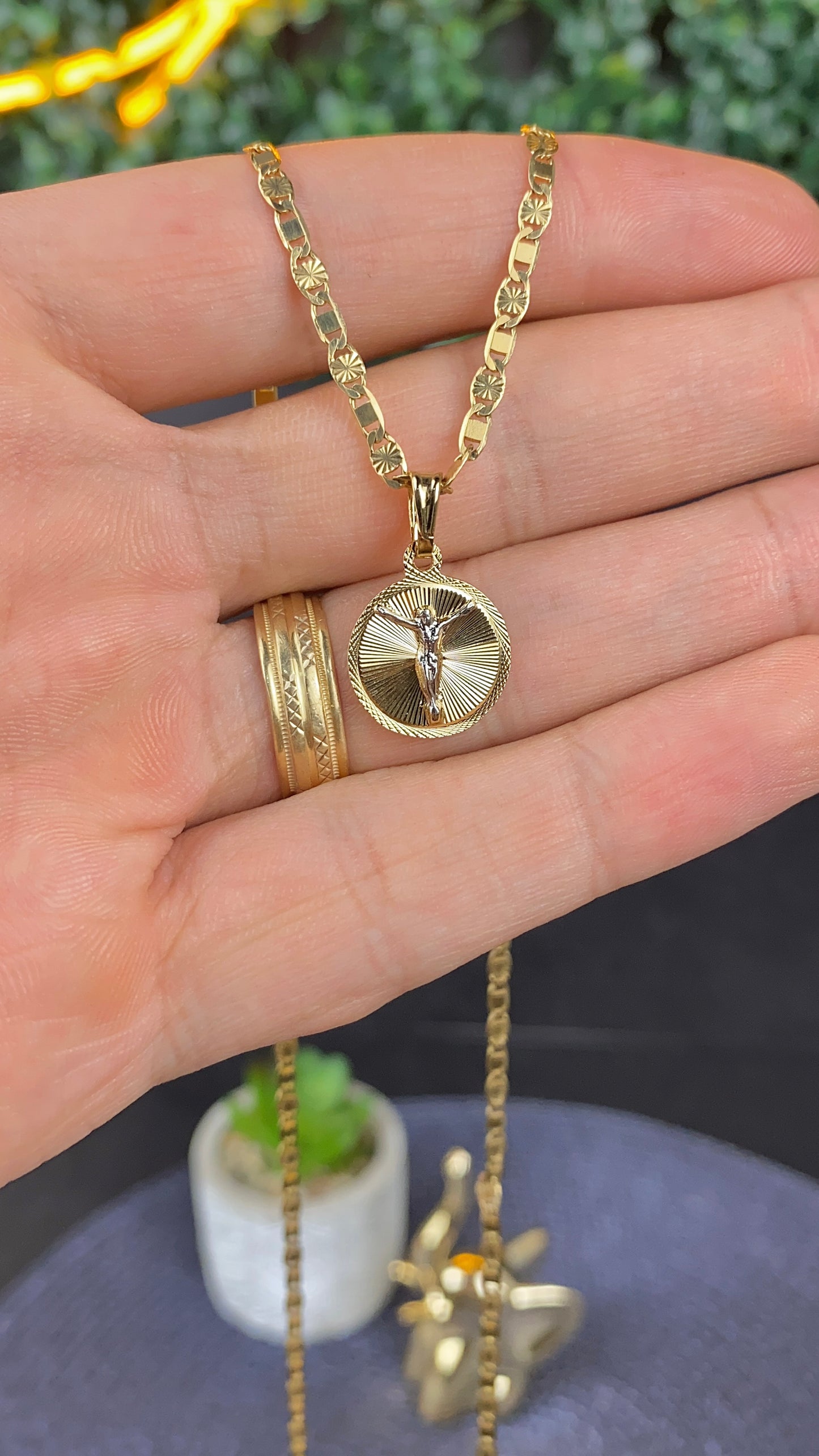 14K Gold Filled Round Jesus Necklace Charm 17x14mm