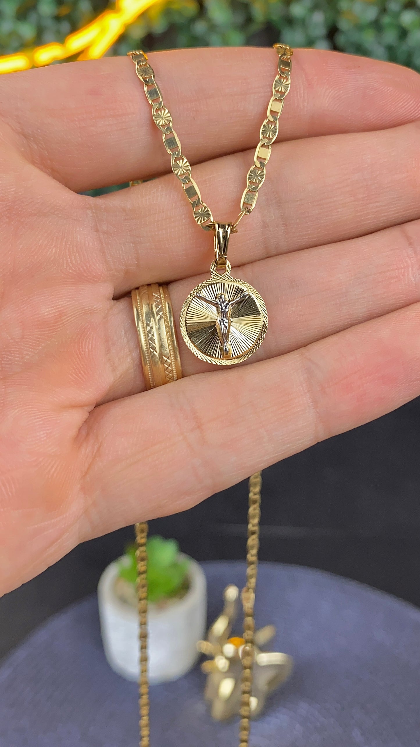 14K Gold Filled Round Jesus Necklace Charm 17x14mm