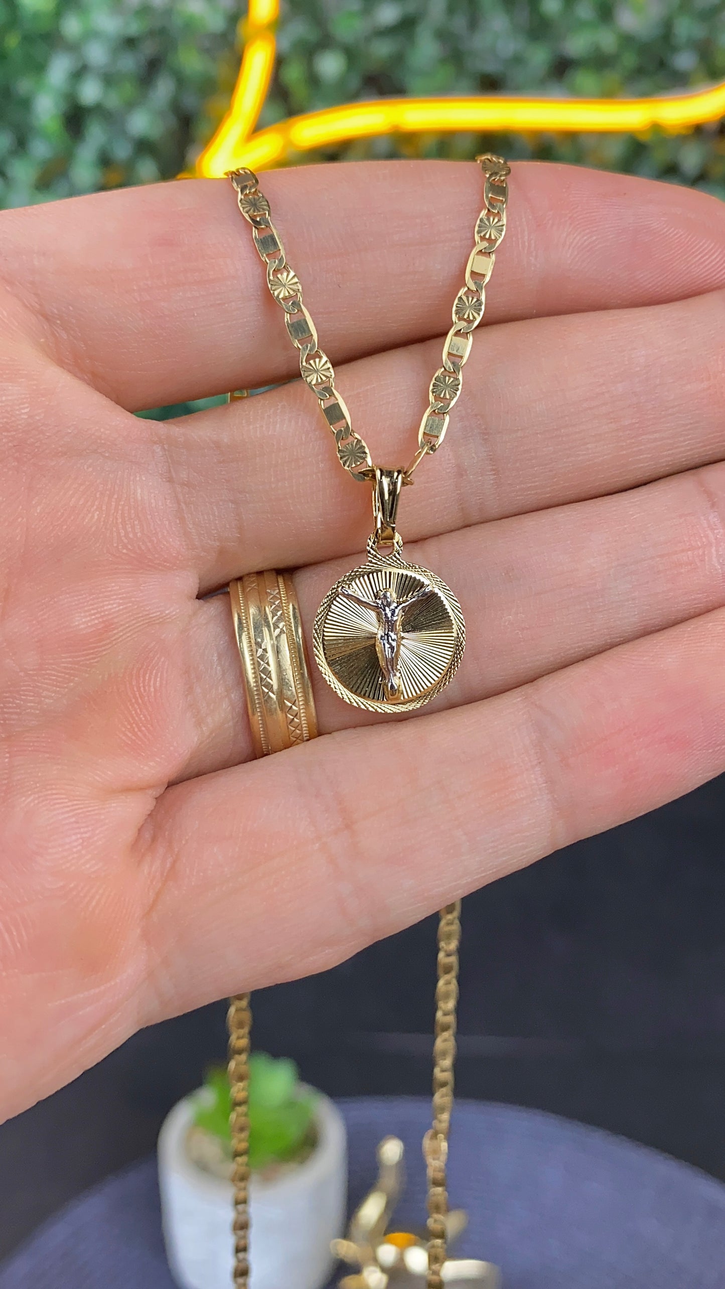 14K Gold Filled Round Jesus Necklace Charm 17x14mm