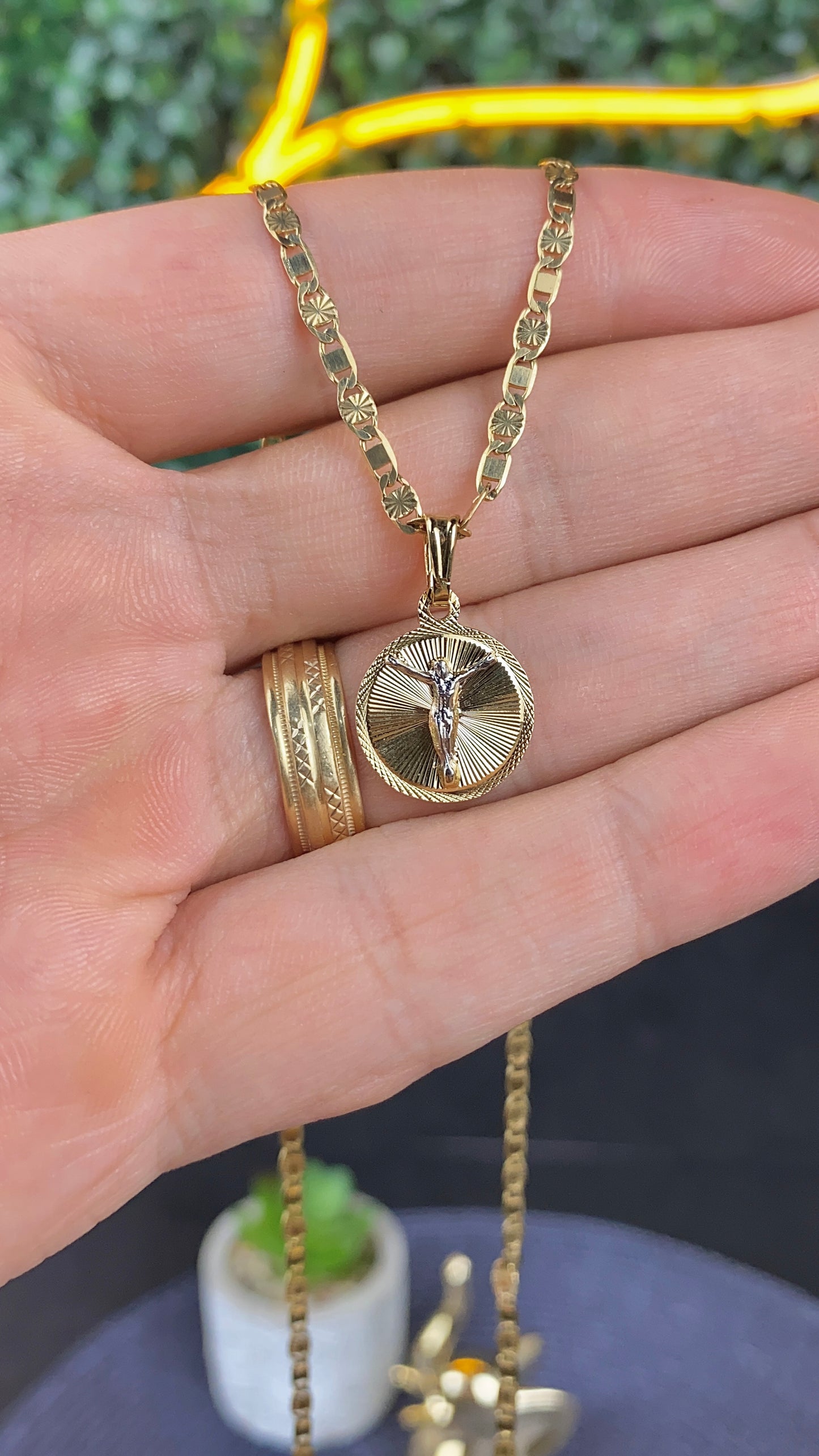 14K Gold Filled Round Jesus Necklace Charm 17x14mm