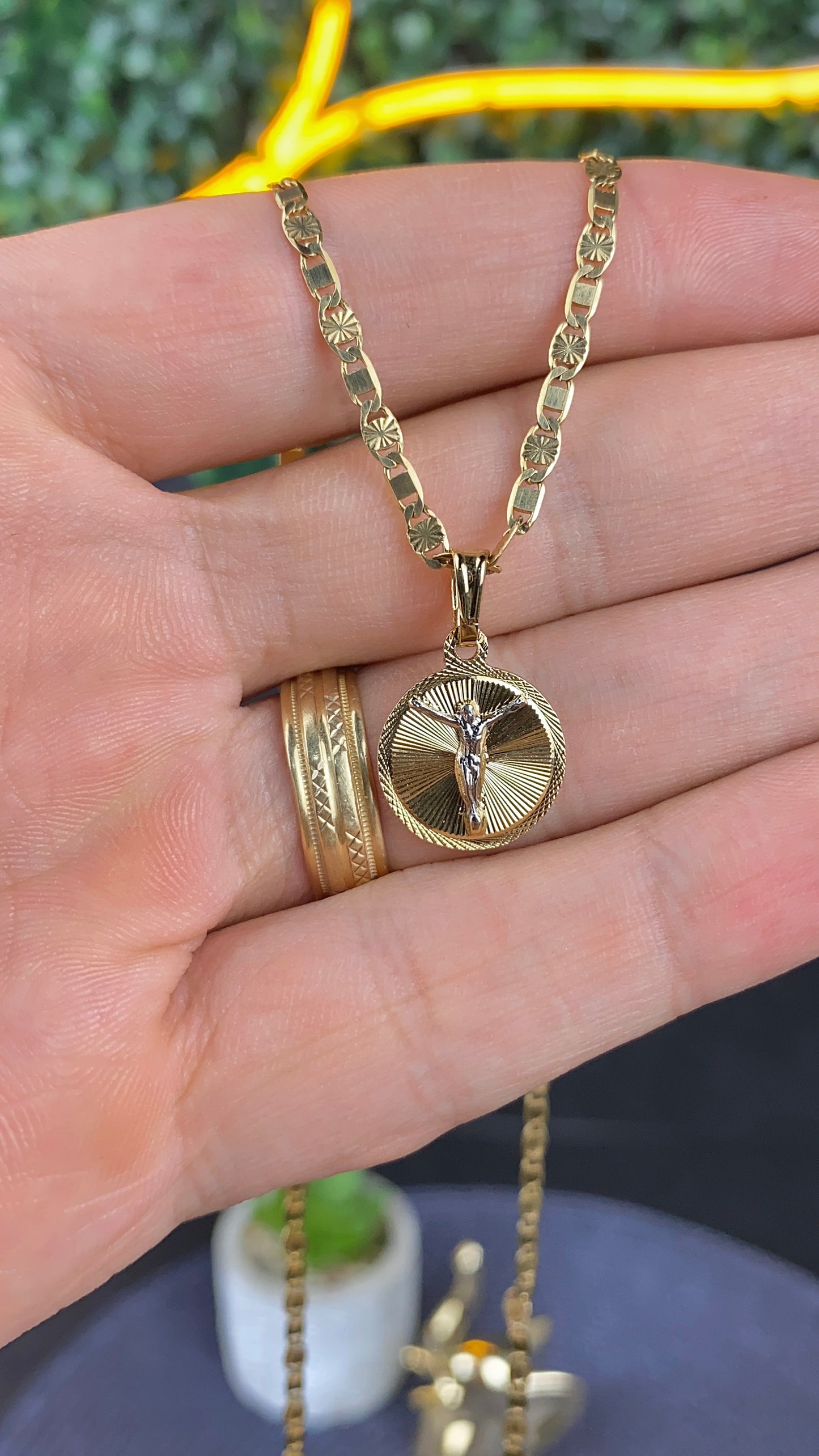 14K Gold Filled Round Jesus Necklace Charm 17x14mm