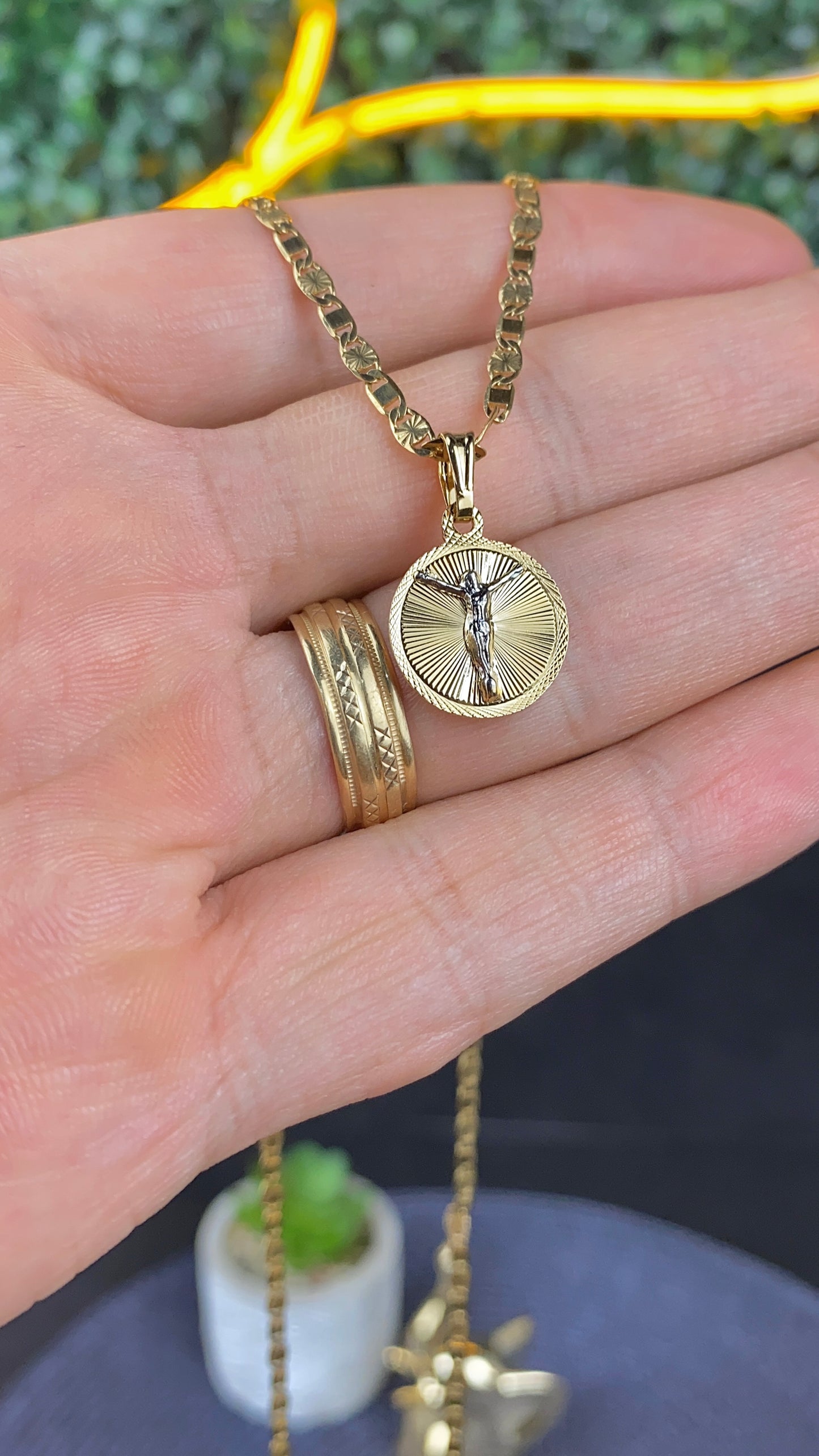 14K Gold Filled Round Jesus Necklace Charm 17x14mm