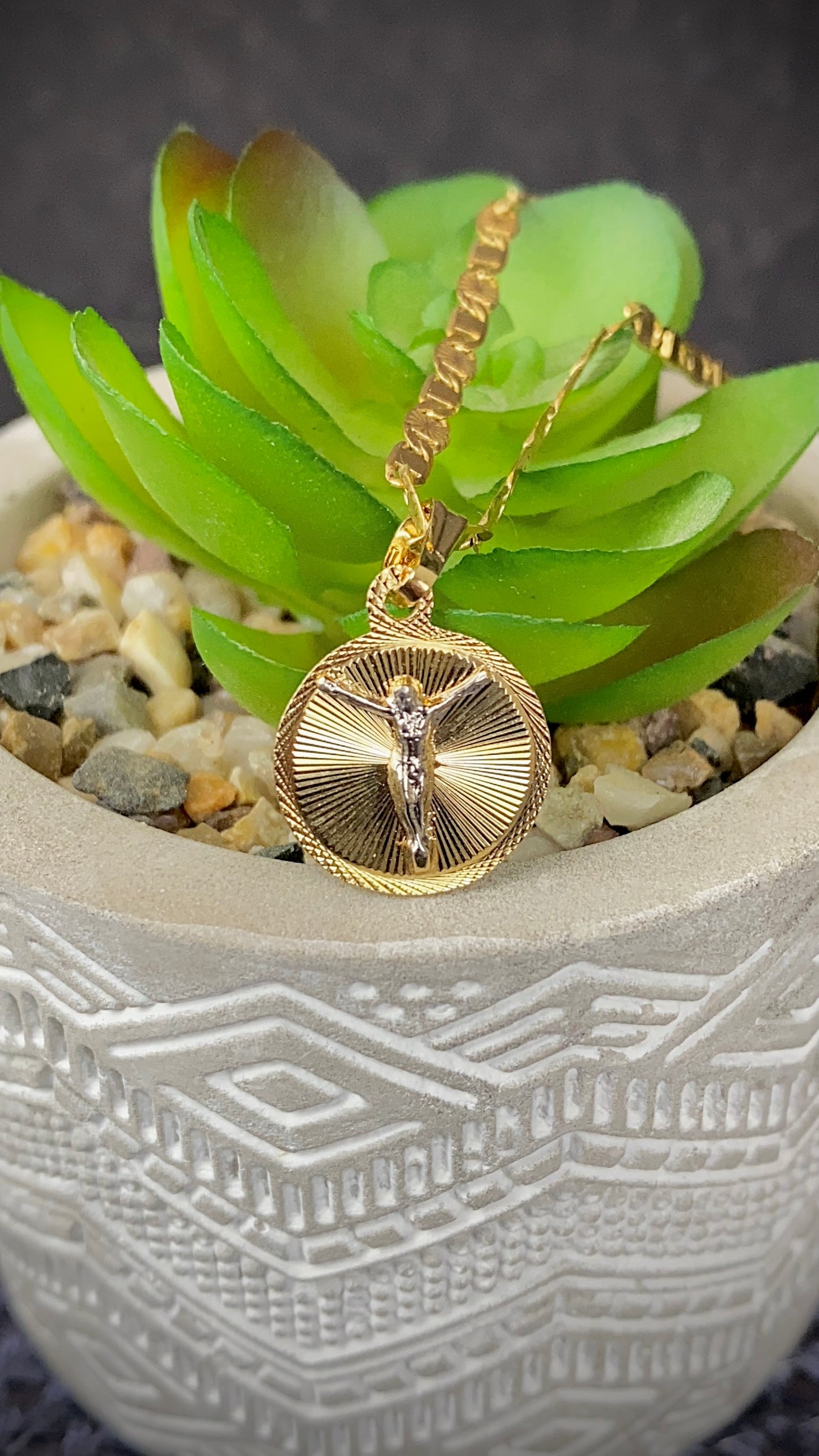 14K Gold Filled Round Jesus Necklace Charm 17x14mm