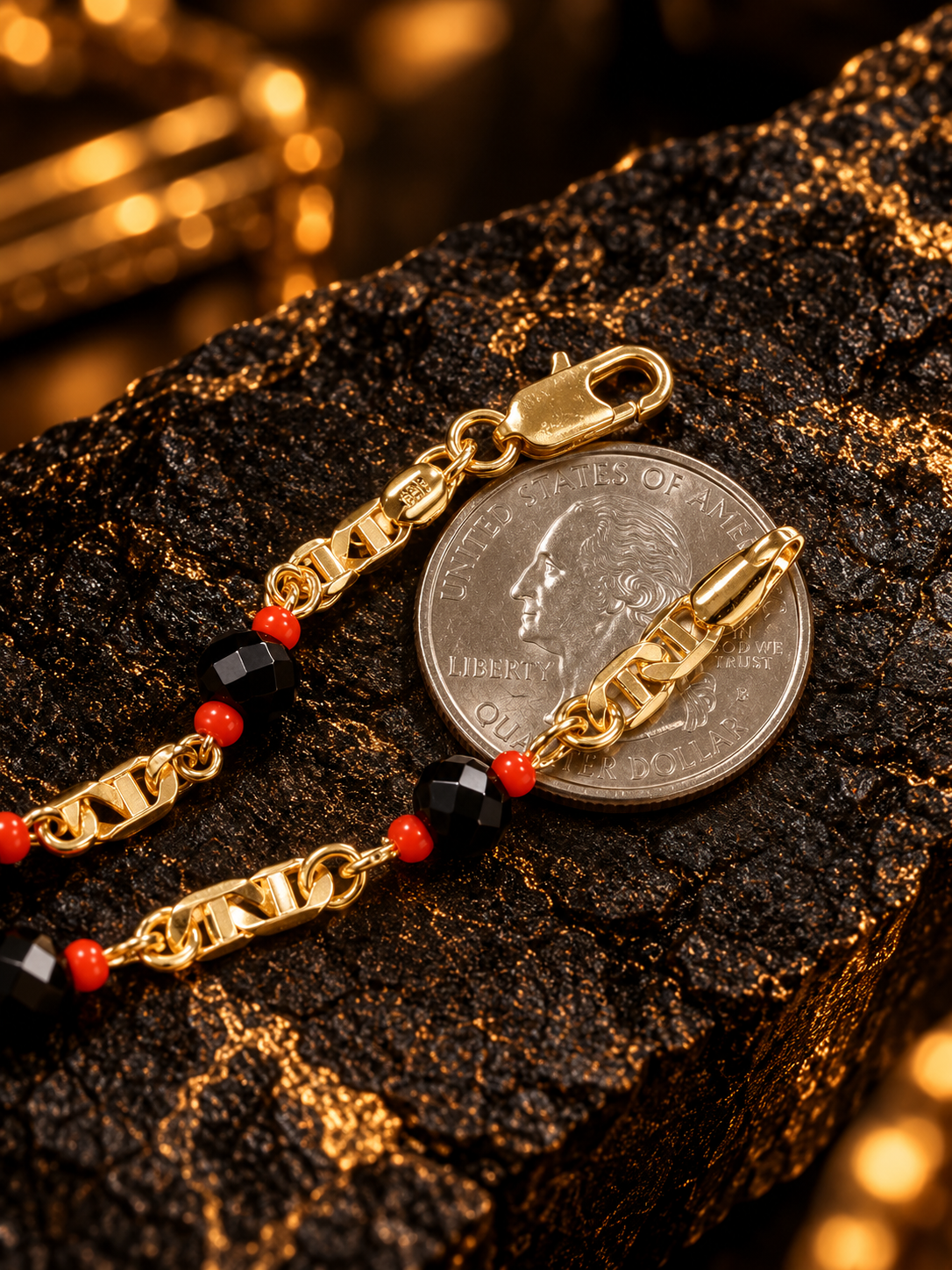 Pulsera de bebé llena de oro de 14 quilates Azabache 5.5 "/Joyería para niños / Joyería de protección / Joyería para niñas