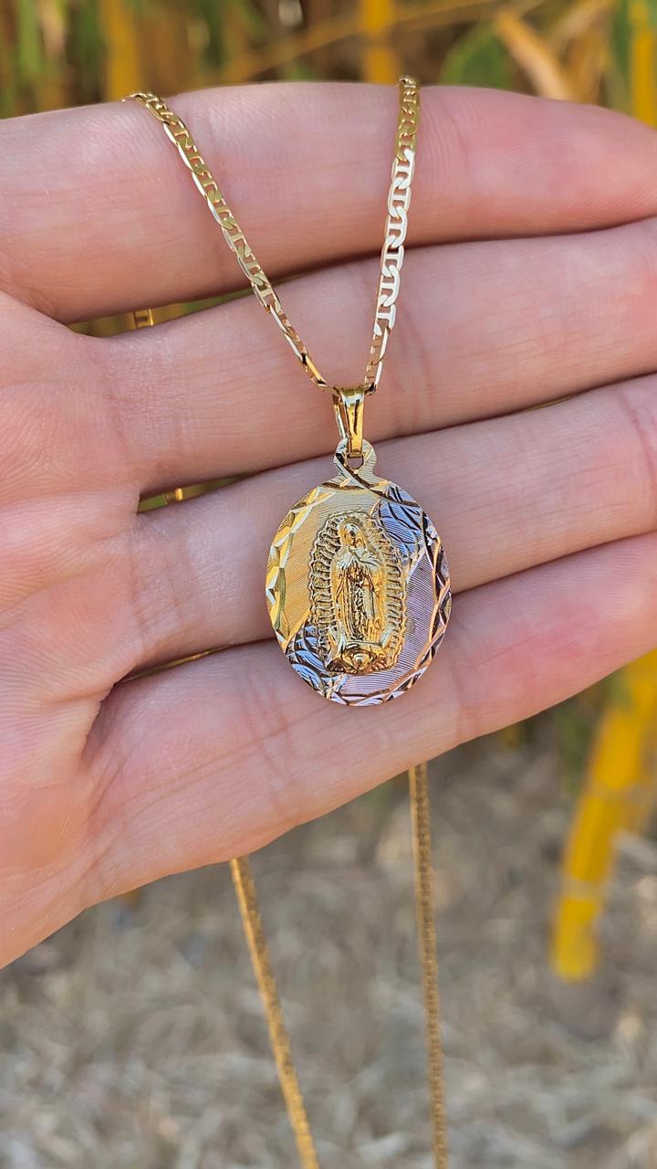 Our Lady Of Guadalupe Necklace 24" Mariner Chain 14K Gold Filed Mens