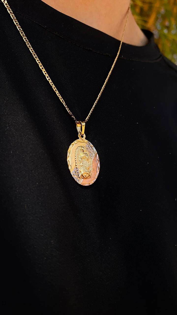 Our Lady Of Guadalupe Necklace 24" Mariner Chain 14K Gold Filed Mens