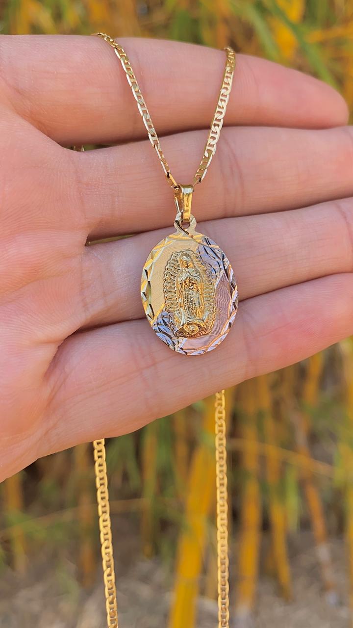 Our Lady Of Guadalupe Necklace 24" Mariner Chain 14K Gold Filed Mens