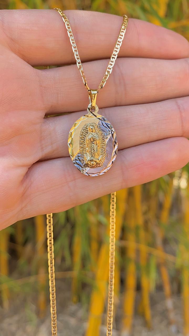 Our Lady Of Guadalupe Necklace 24" Mariner Chain 14K Gold Filed Mens