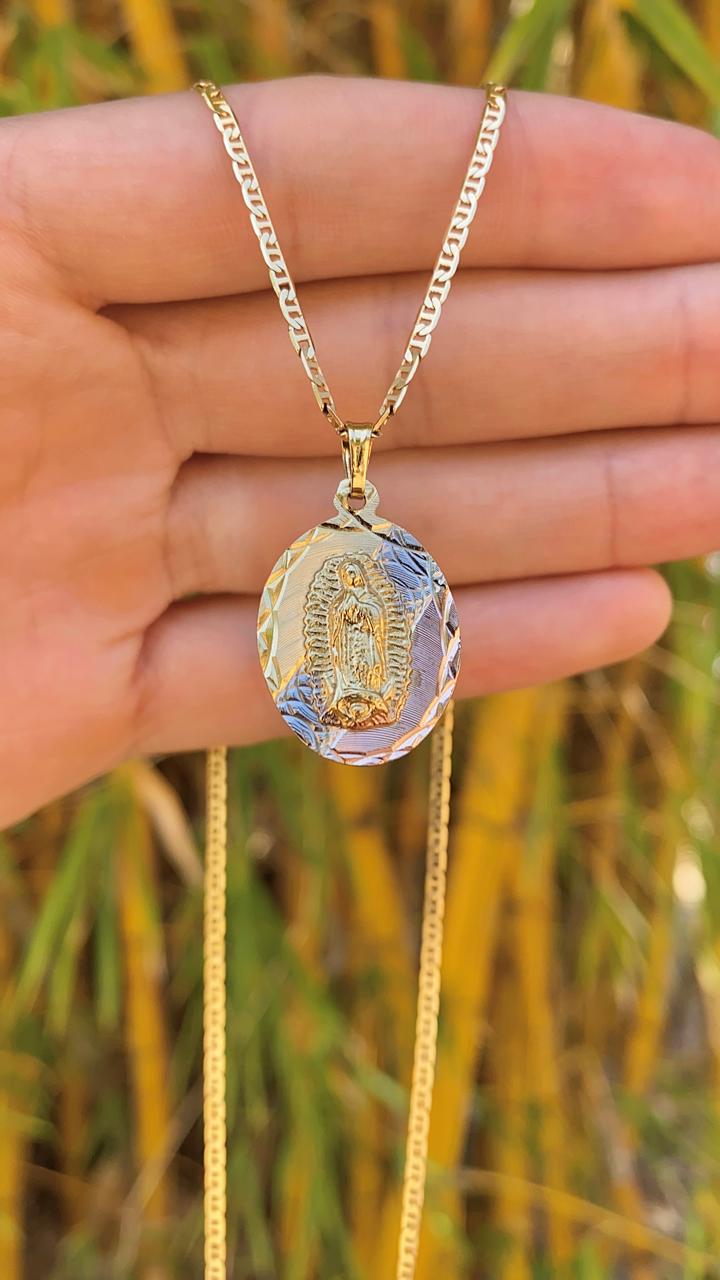 Our Lady Of Guadalupe Necklace 24" Mariner Chain 14K Gold Filed Mens