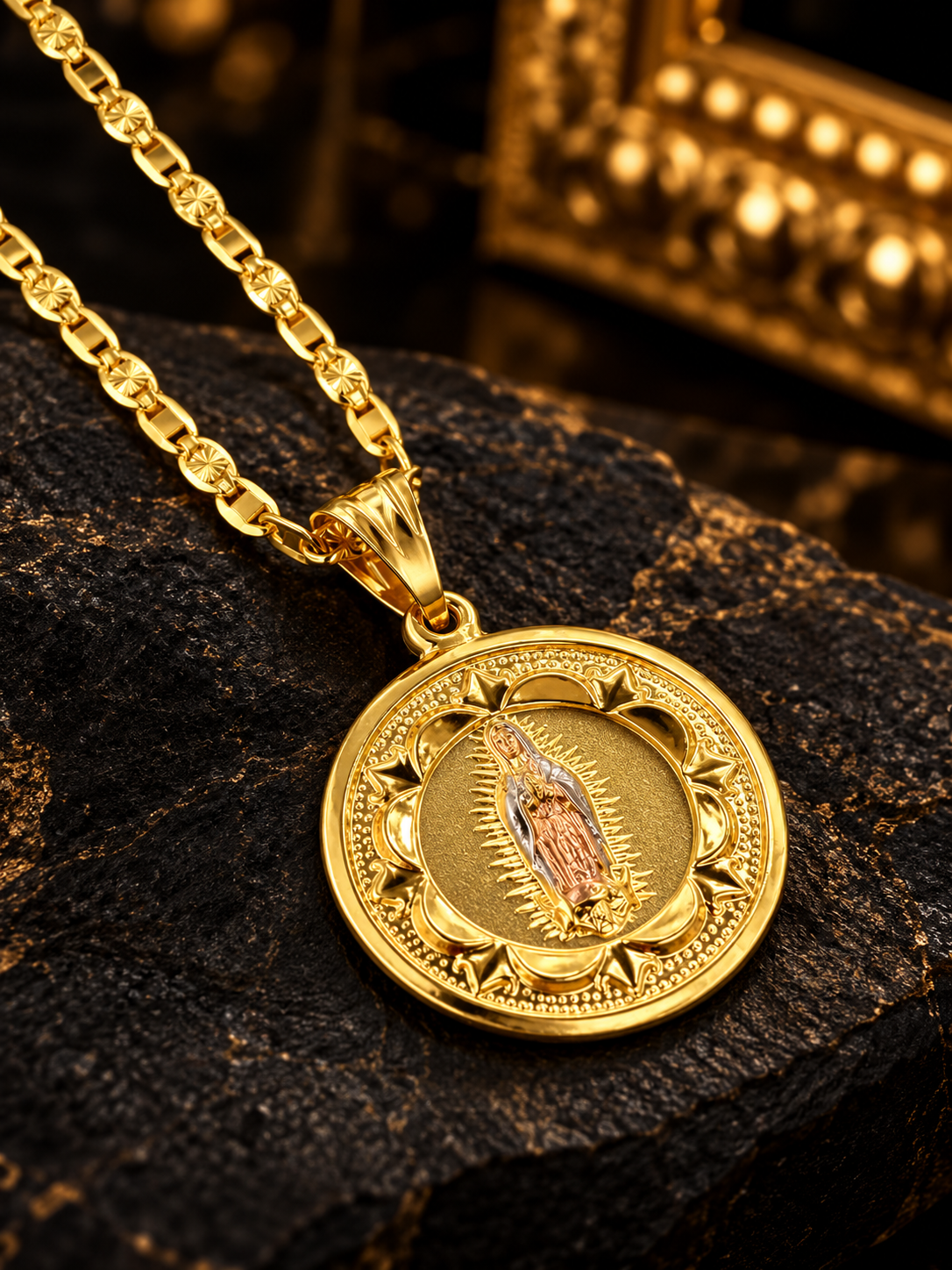 Virgen de Guadalupe Pendant Necklace – 14K Gold Filled