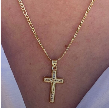 Jesus Christ Pendant Necklace Figaro Chain 14K Gold Filled Cadena de Oro Laminado Newborn Toddler Youth Adults