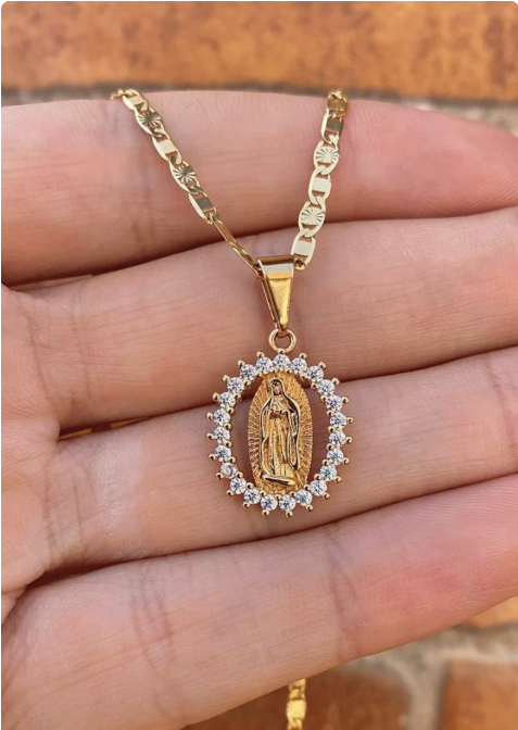 14K Gold Filled Virgem de Guadalupe Necklace 20" Valentino Chain Pendant Everyday Womens Ladies Girls