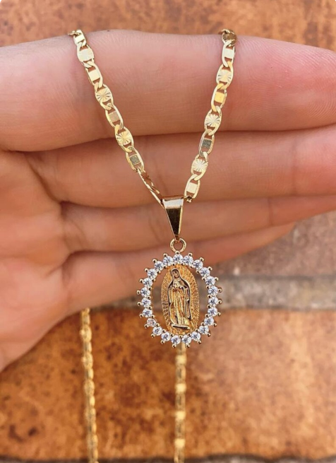 14K Gold Filled Virgem de Guadalupe Necklace 20" Valentino Chain Pendant Everyday Womens Ladies Girls