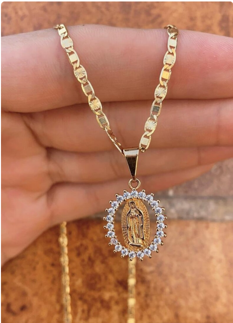 14K Gold Filled Virgem de Guadalupe Necklace 20" Valentino Chain Pendant Everyday Womens Ladies Girls