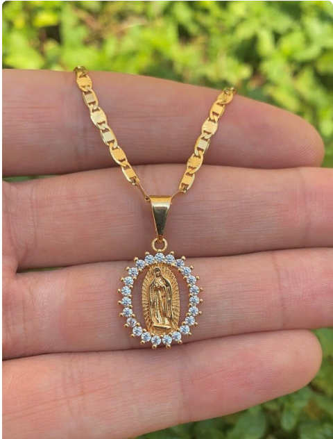 14K Gold Filled Virgem de Guadalupe Necklace 20" Valentino Chain Pendant Everyday Womens Ladies Girls