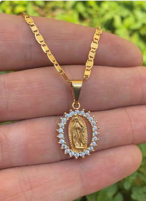 14K Gold Filled Virgem de Guadalupe Necklace 20" Valentino Chain Pendant Everyday Womens Ladies Girls