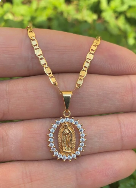 14K Gold Filled Virgem de Guadalupe Necklace 20" Valentino Chain Pendant Everyday Womens Ladies Girls