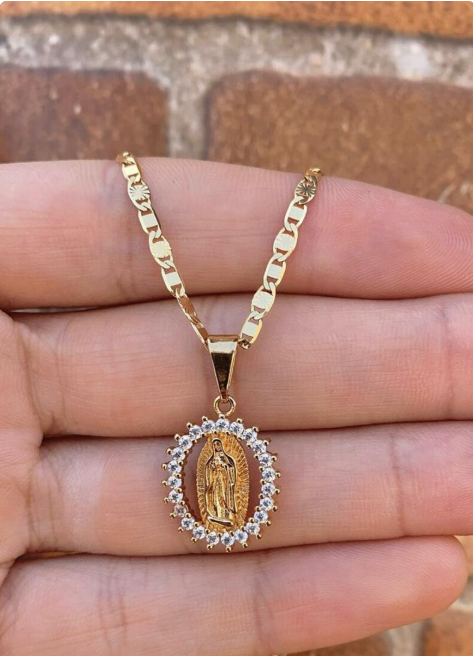 14K Gold Filled Virgem de Guadalupe Necklace 20" Valentino Chain Pendant Everyday Womens Ladies Girls