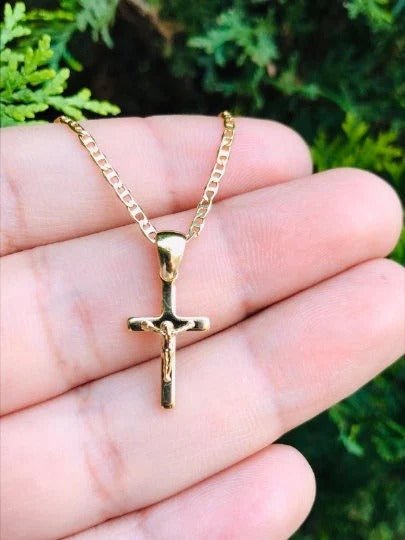 Jesus Crist Charm 14K Necklace GF Pendant Chain Jewelry Elegance Fashion For Newborn Toddler Youth