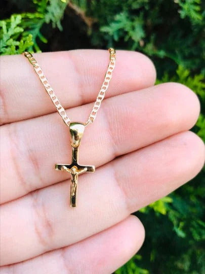 Jesus Crist Charm 14K Necklace GF Pendant Chain Jewelry Elegance Fashion For Newborn Toddler Youth