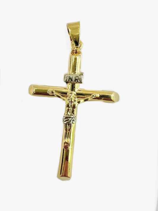 Crucifix Solid GF 14K Two Tone Necklace Mariner Chain Pendant Jewelry Catholics for adults