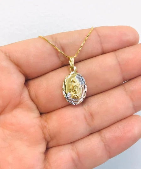 Necklace Pendant Virgen Guadalupe Link Box Chain 14K GF Gifts Religious for adults