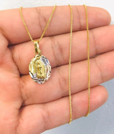 Necklace Pendant Virgen Guadalupe Link Box Chain 14K GF Gifts Religious for adults