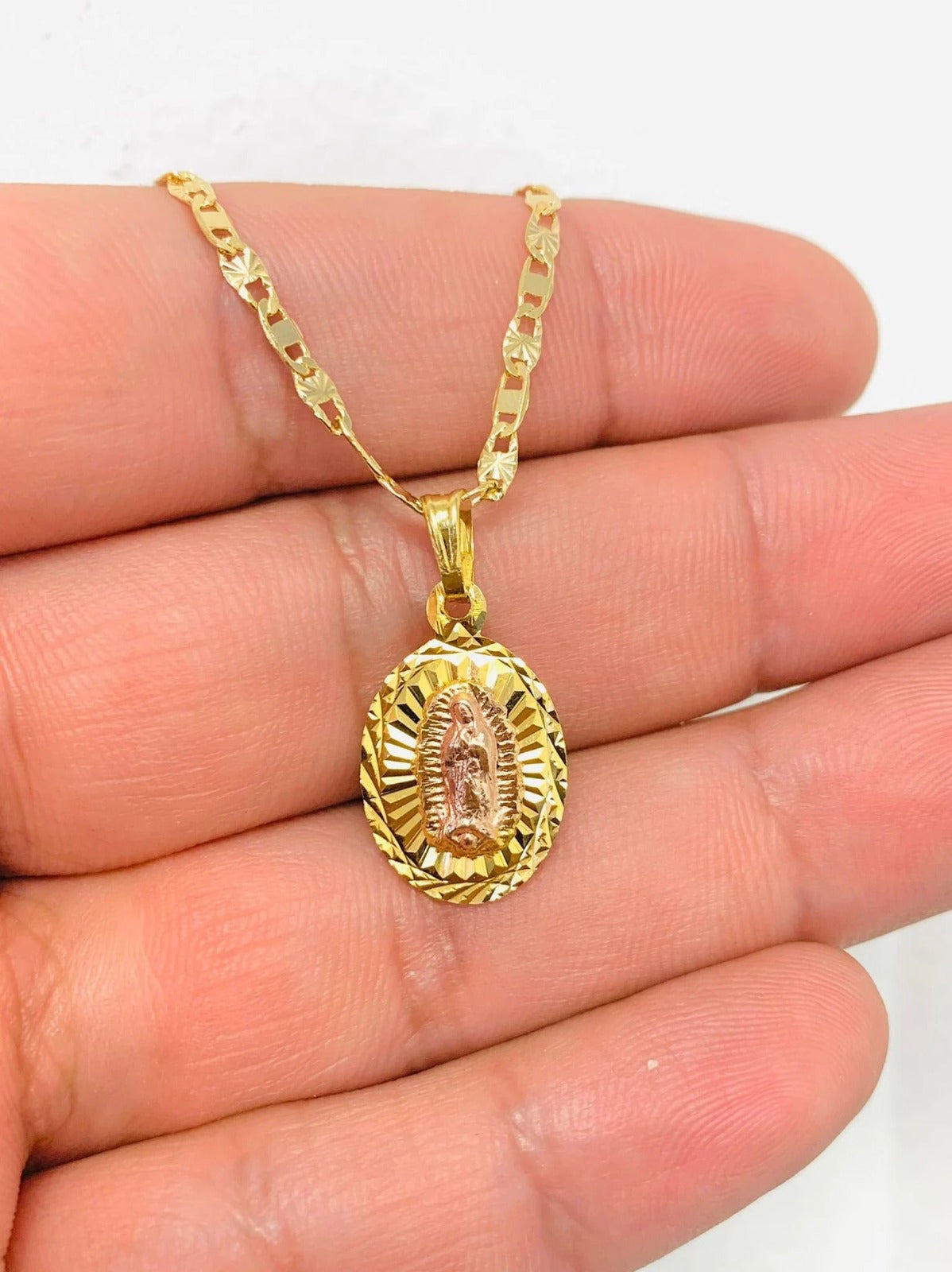 Virgen de Guadalupe Necklace 20" Valentino Chain 14K Gold Filled for Womens